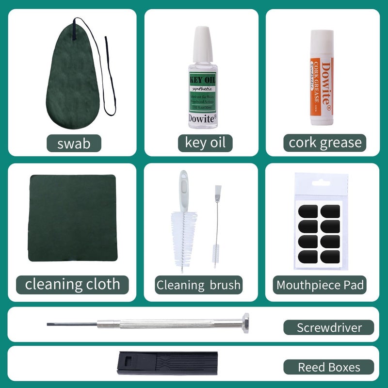 Dowite Clarinet Cleaning Kit 10-In-1 Maintenance Accessories Set with Swab, Key Oil, Mouthpiece Brush and Cork Grease - Professional Care Kit for B Flat Clarinet Students and Musicians - Image 2